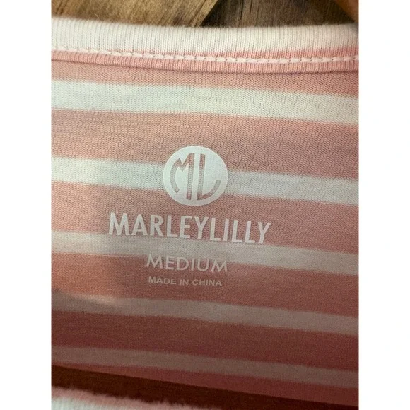 Marleylilly Pink White Striped Long Sleeve Crewneck Tunic Shirt Women's Medium - Picture 3 of 4